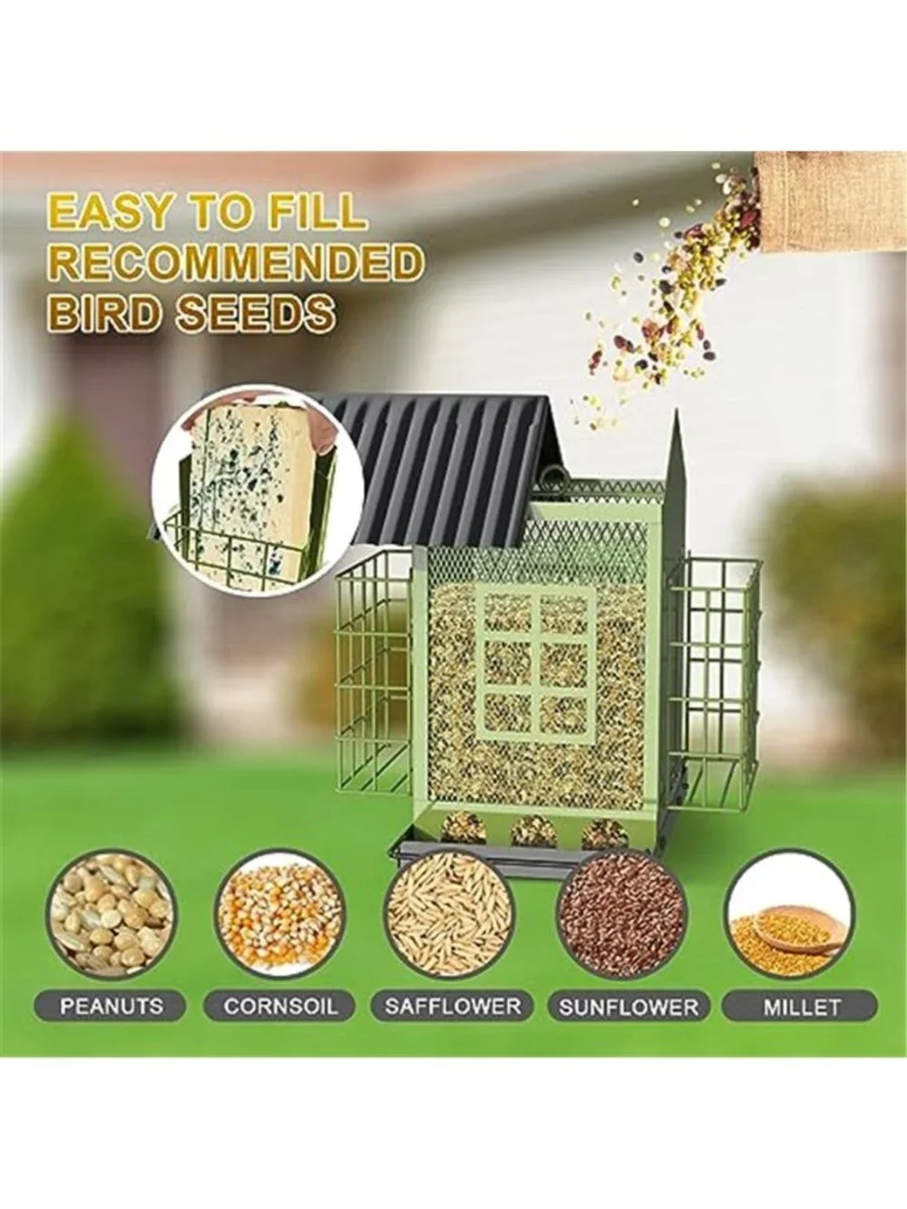 Bird Feeders for Outdoors Hanging, Metal Bird Feeder with Double Suet Cage Cake